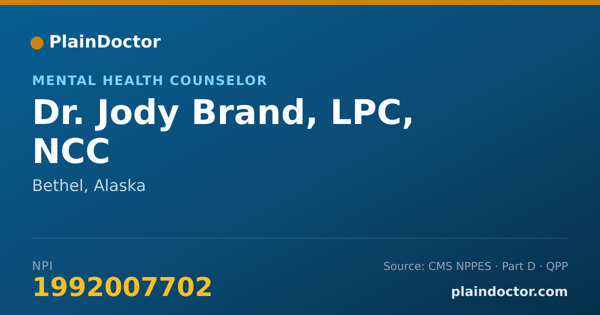 Shareable card for Jody Brand, LPC, NCC - Mental Health Counselor, Bethel, AK