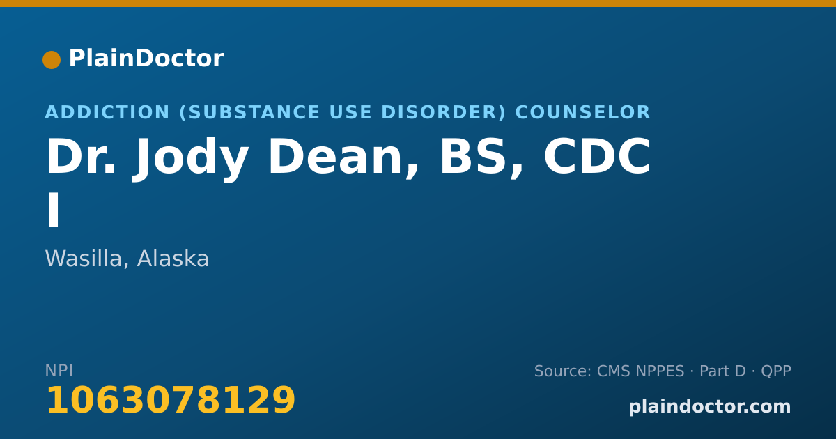 Shareable card for Jody Dean, BS, CDC I - Addiction (Substance Use Disorder) Counselor, Wasilla, AK