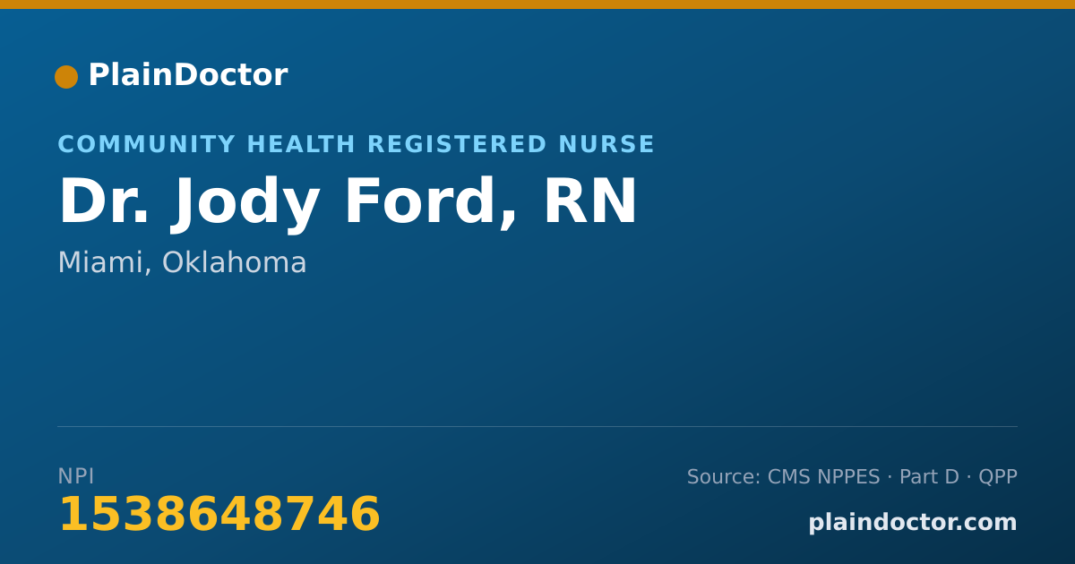 Shareable card for Jody Ford, RN - Community Health Registered Nurse, Miami, OK