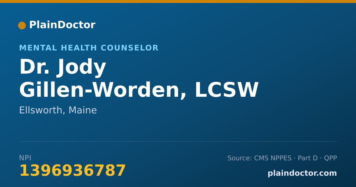 Shareable card for Jody Gillen-Worden, LCSW - Mental Health Counselor, Ellsworth, ME