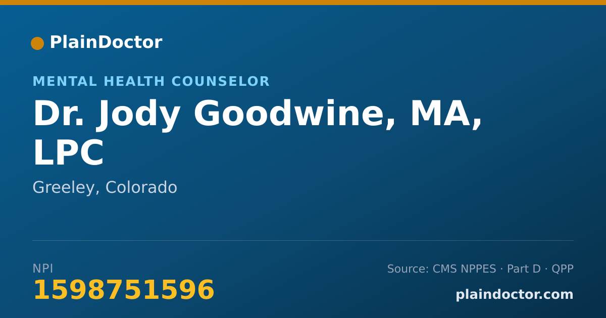 Shareable card for Jody Goodwine, MA, LPC - Mental Health Counselor, Greeley, CO