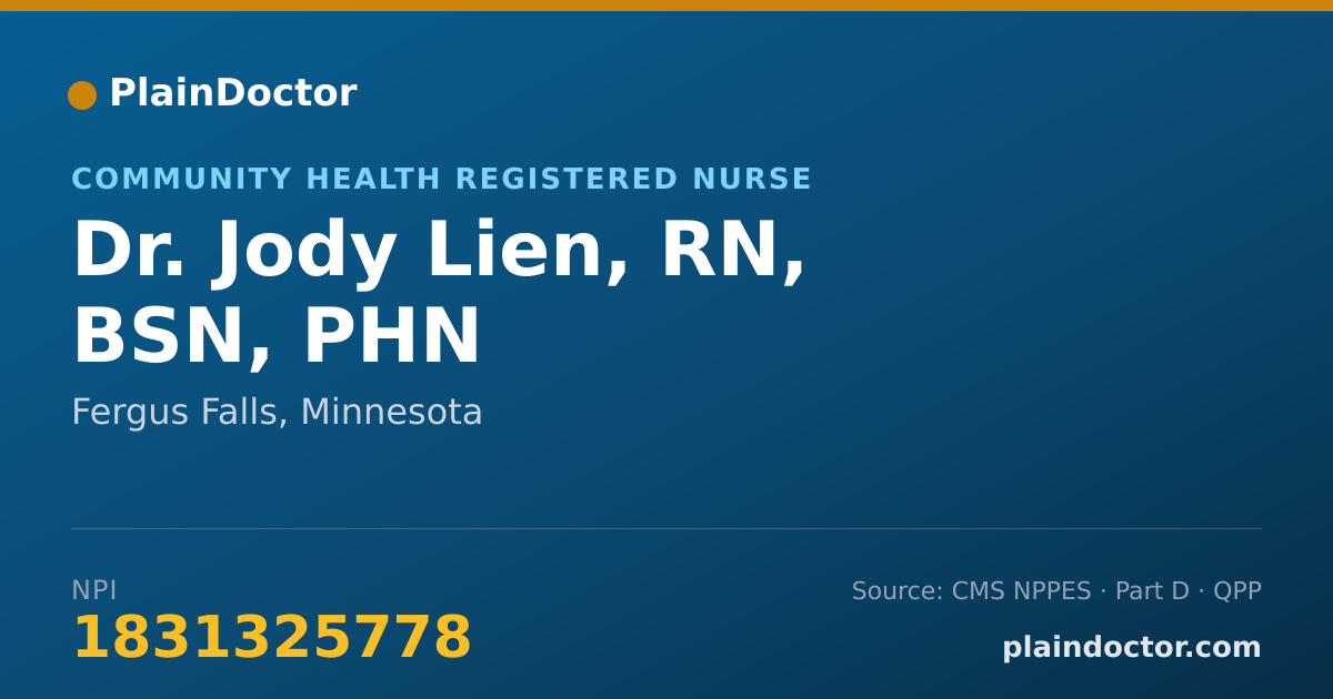 Shareable card for Jody Lien, RN, BSN, PHN - Community Health Registered Nurse, Fergus Falls, MN
