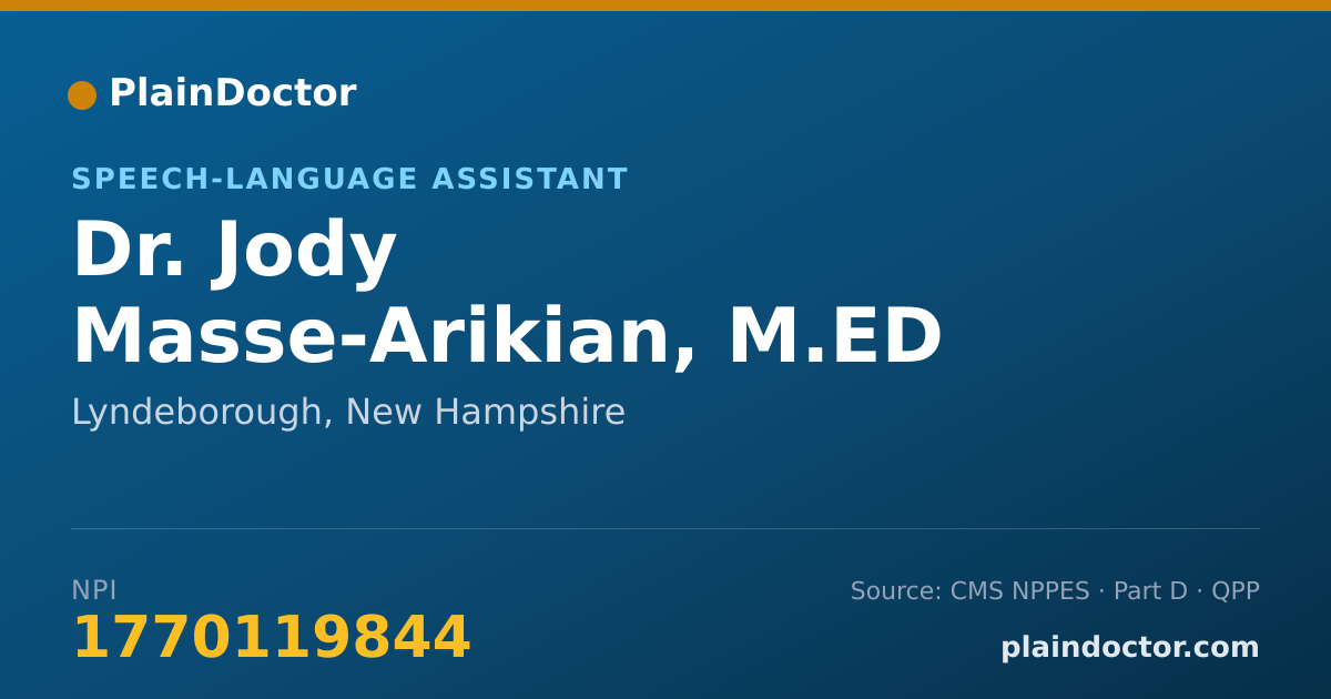 Shareable card for Jody Masse-Arikian, M.ED - Speech-Language Assistant, Lyndeborough, NH