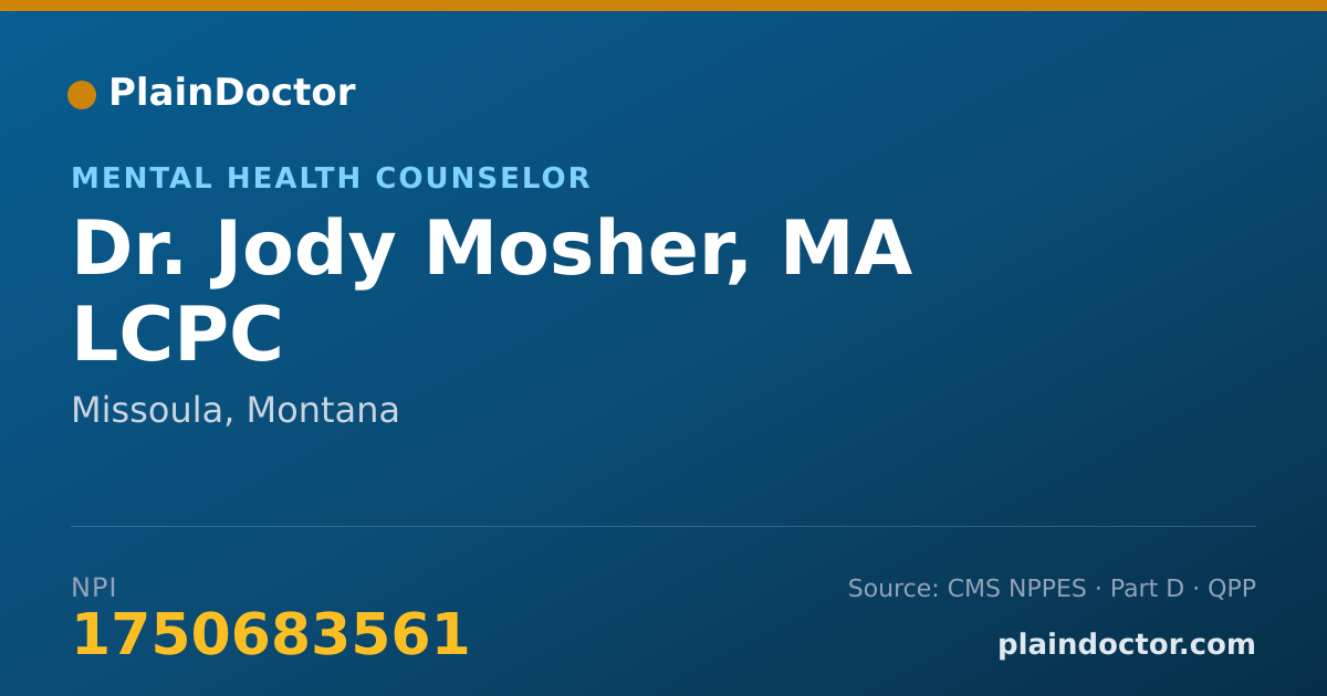 Shareable card for Jody Mosher, MA LCPC - Mental Health Counselor, Missoula, MT