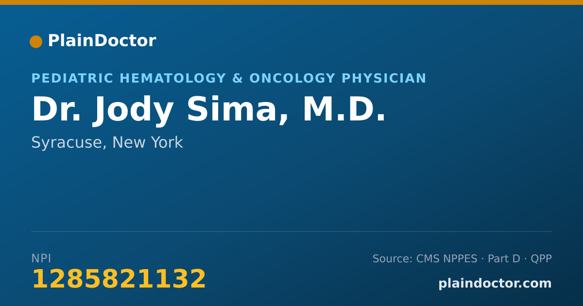Shareable card for Jody Sima, M.D. - Pediatric Hematology & Oncology Physician, Syracuse, NY
