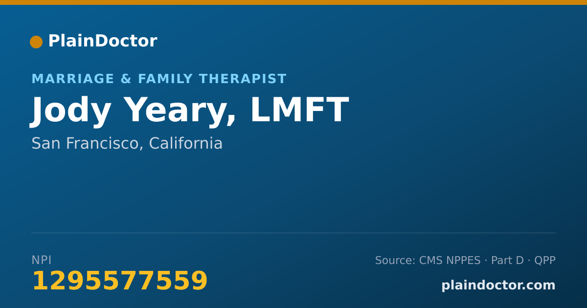 Shareable card for Jody Yeary, LMFT - Marriage & Family Therapist, San Francisco, CA