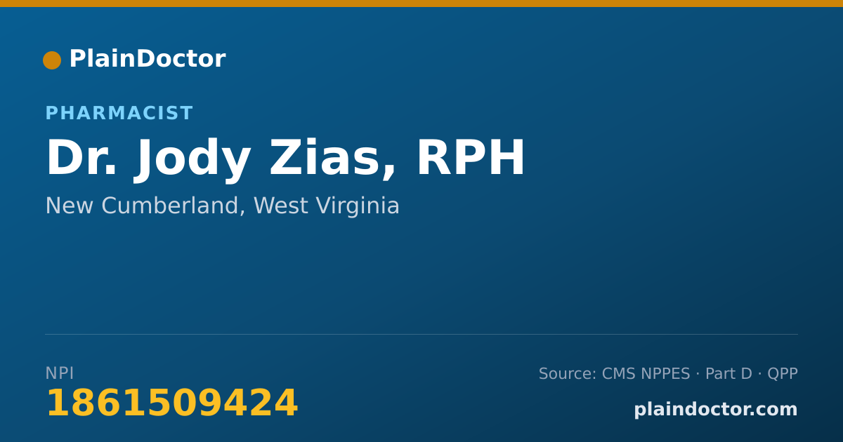 Shareable card for Jody Zias, RPH - Pharmacist, New Cumberland, WV