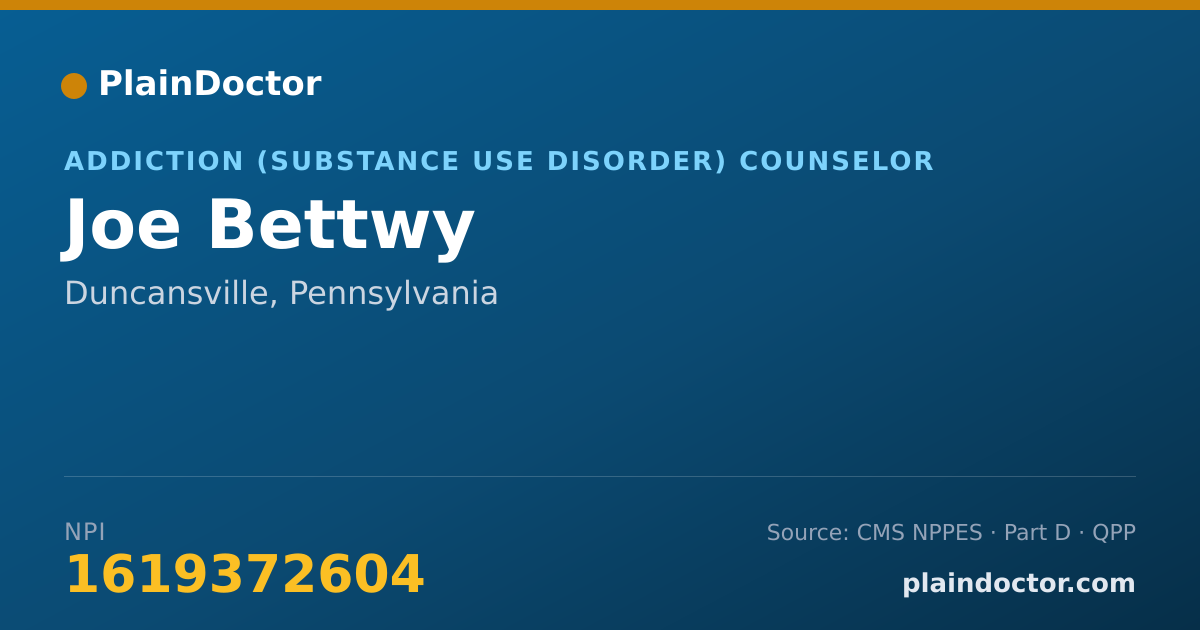 Shareable card for Joe Bettwy - Addiction (Substance Use Disorder) Counselor, Duncansville, PA