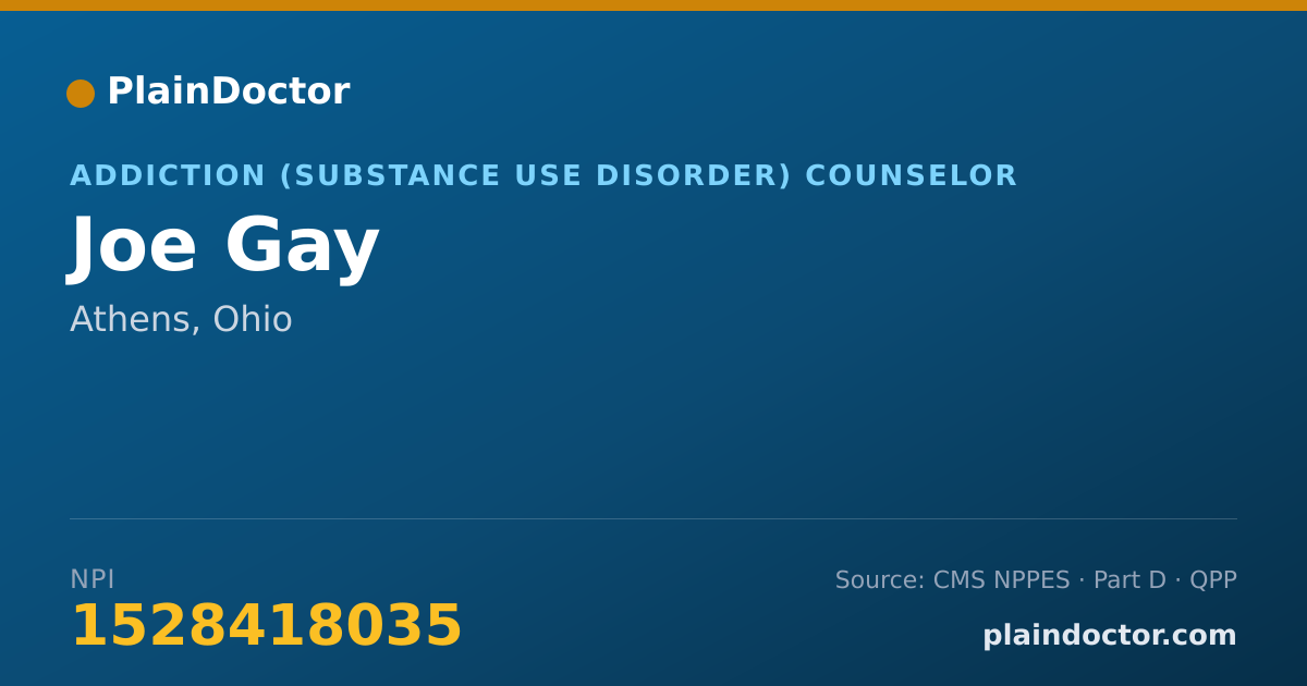 Shareable card for Joe Gay - Addiction (Substance Use Disorder) Counselor, Athens, OH