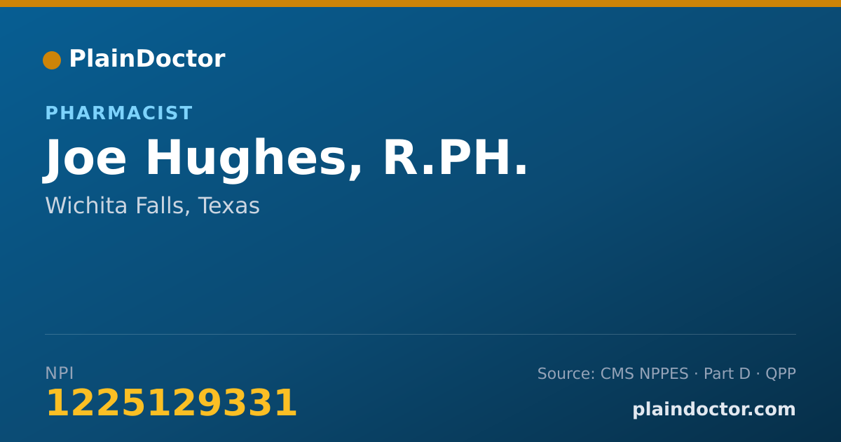 Shareable card for Joe Hughes, R.PH. - Pharmacist, Wichita Falls, TX