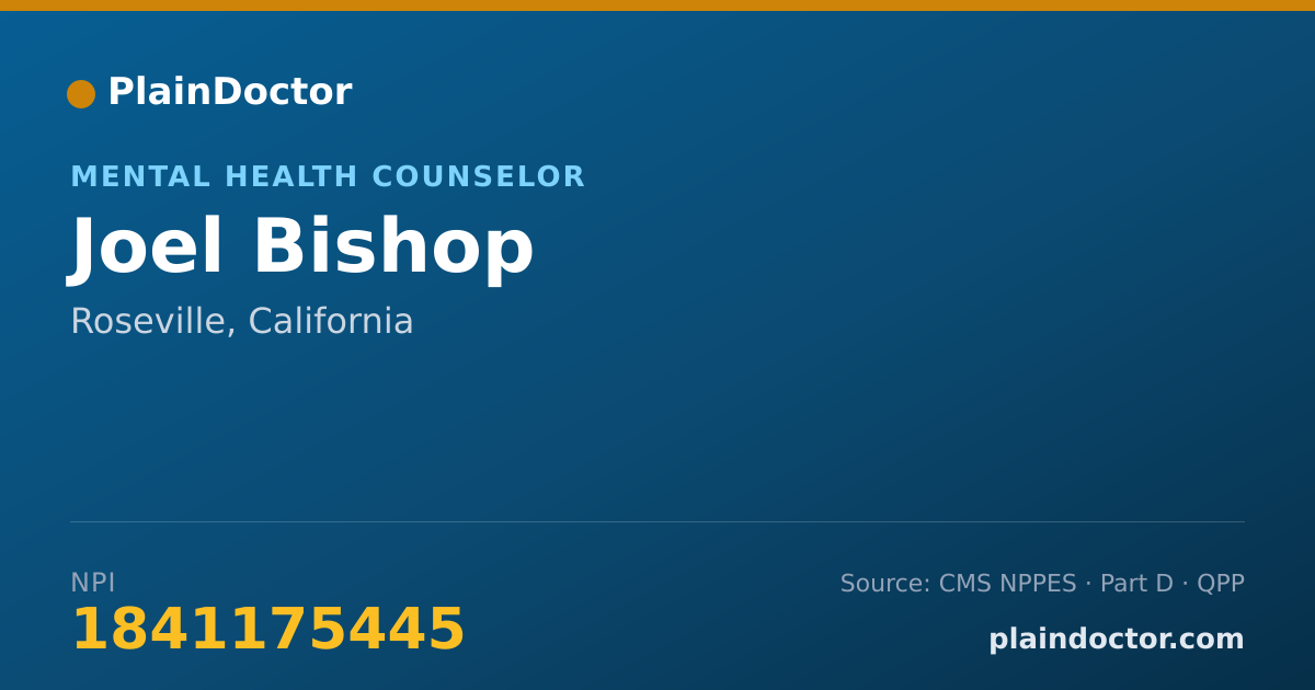 Shareable card for Joel Bishop - Mental Health Counselor, Roseville, CA