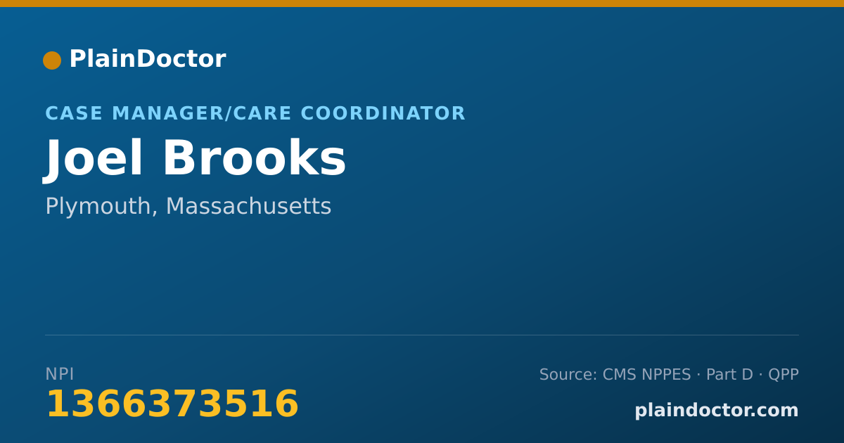 Shareable card for Joel Brooks - Case Manager/Care Coordinator, Plymouth, MA