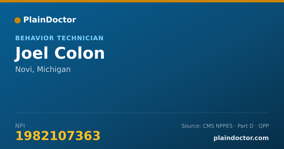 Shareable card for Joel Colon - Behavior Technician, Novi, MI