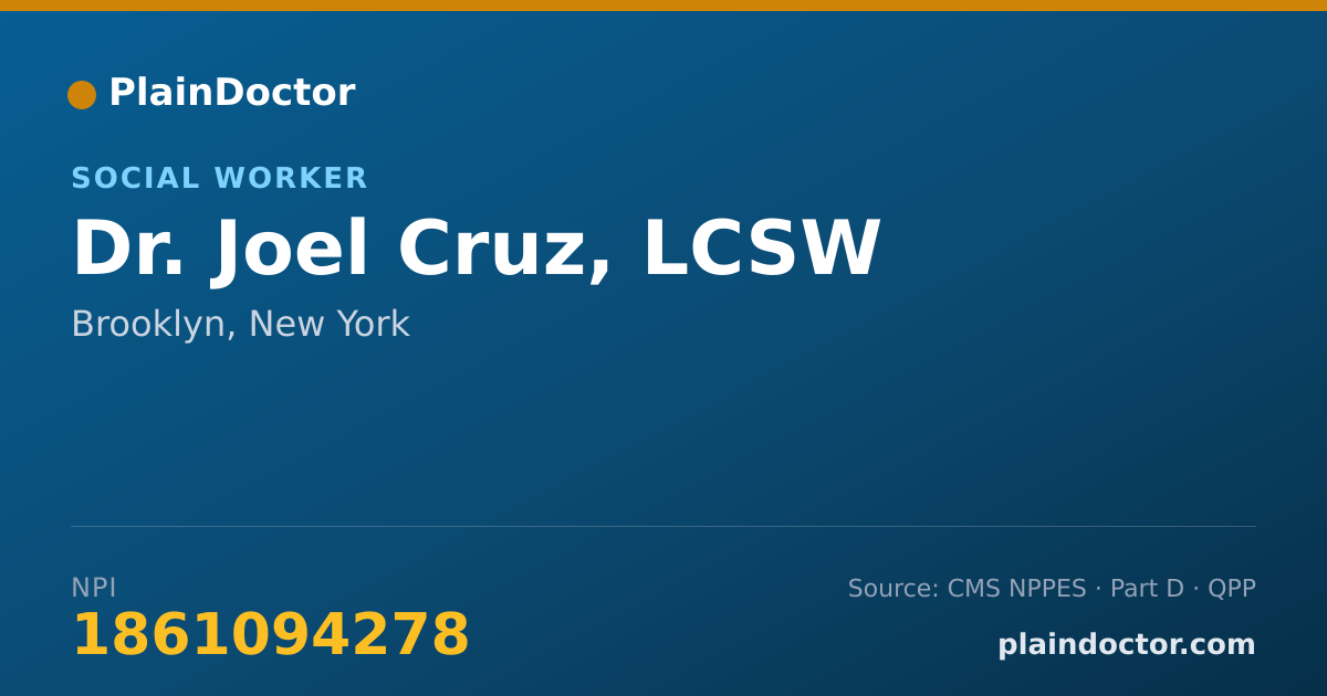 Shareable card for Joel Cruz, LCSW - Social Worker, Brooklyn, NY