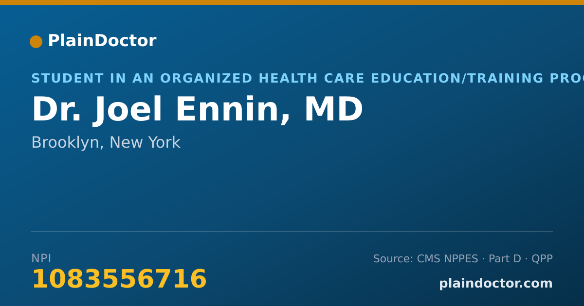 Shareable card for Joel Ennin, MD - Student in an Organized Health Care Education/Training Program, Brooklyn, NY