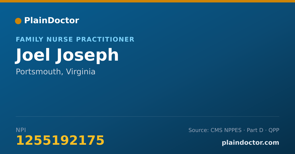 Shareable card for Joel Joseph - Family Nurse Practitioner, Portsmouth, VA