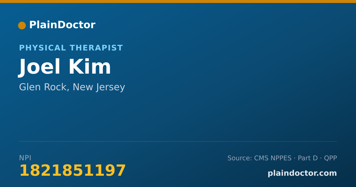 Shareable card for Joel Kim - Physical Therapist, Glen Rock, NJ