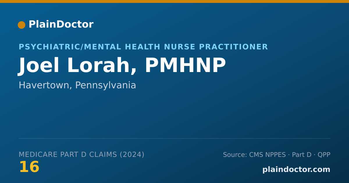 Shareable card for Joel Lorah, PMHNP - Psychiatric/Mental Health Nurse Practitioner, Havertown, PA