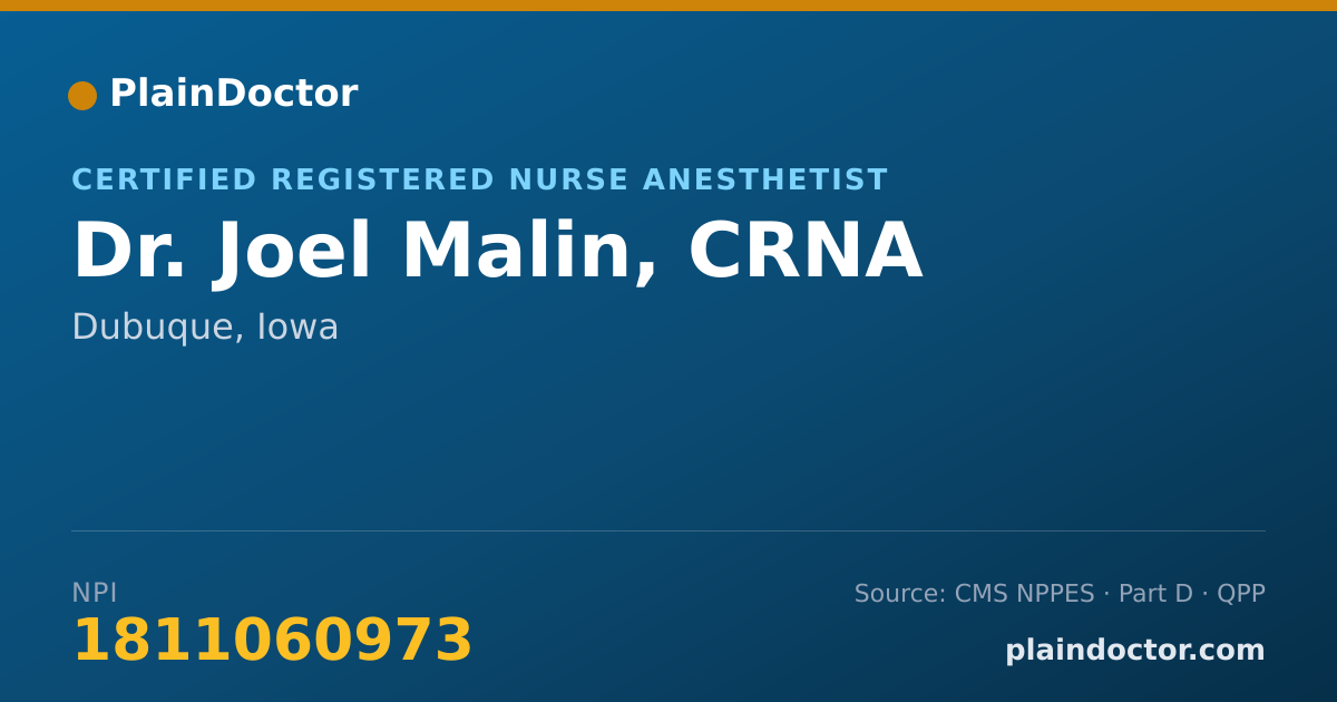 Shareable card for Joel Malin, CRNA - Certified Registered Nurse Anesthetist, Dubuque, IA