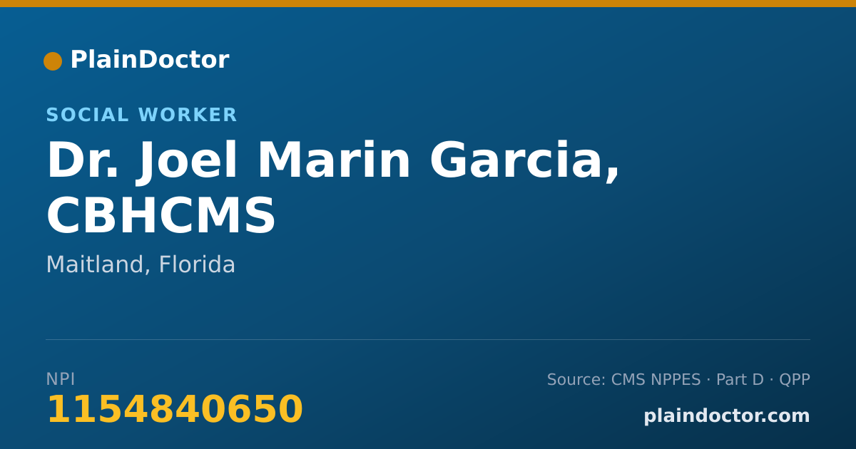 Shareable card for Joel Marin Garcia, CBHCMS - Social Worker, Maitland, FL