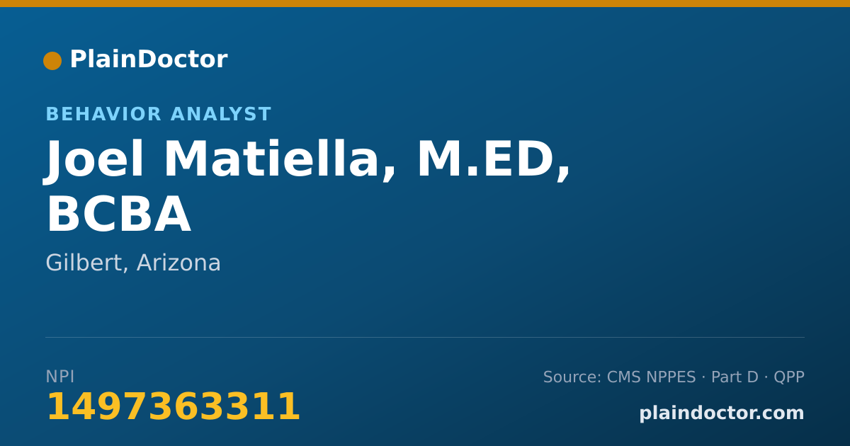 Shareable card for Joel Matiella, M.ED, BCBA - Behavior Analyst, Gilbert, AZ