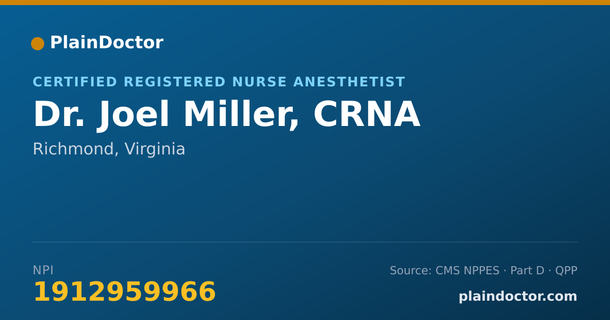 Shareable card for Joel Miller, CRNA - Certified Registered Nurse Anesthetist, Richmond, VA