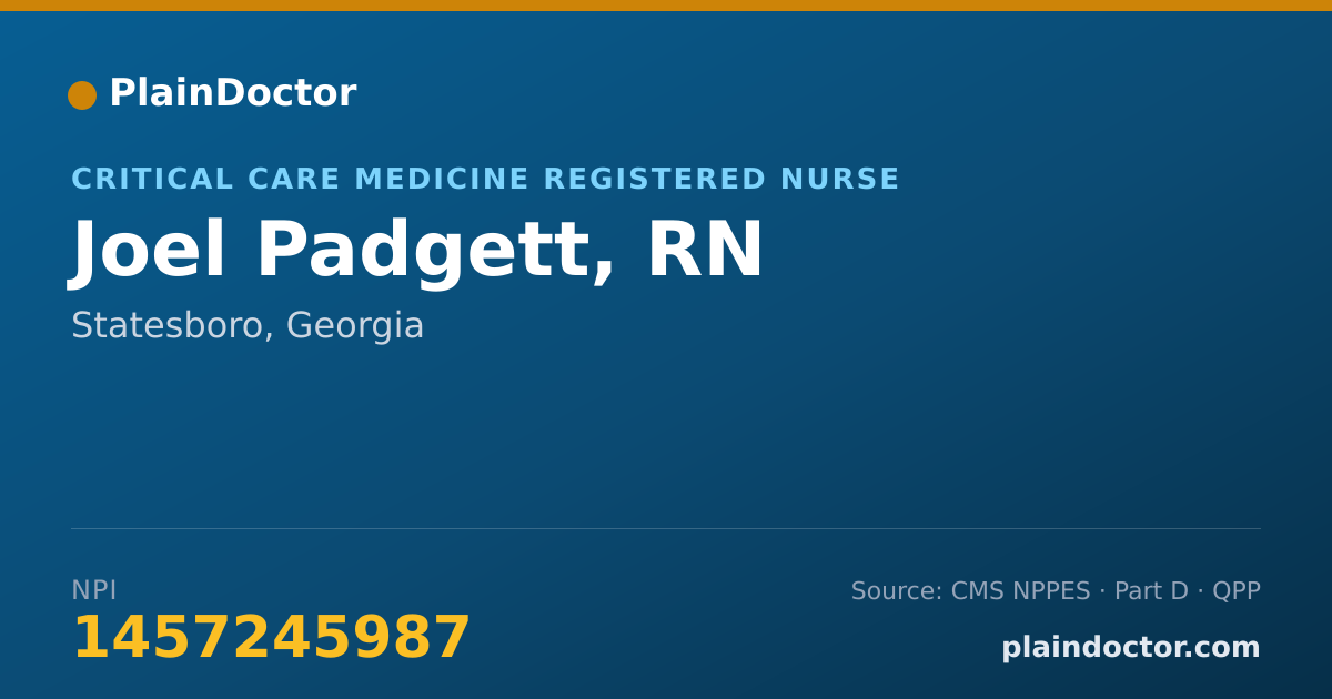 Shareable card for Joel Padgett, RN - Critical Care Medicine Registered Nurse, Statesboro, GA