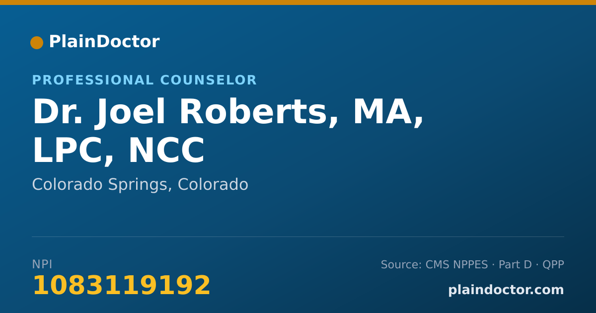 Shareable card for Joel Roberts, MA, LPC, NCC - Professional Counselor, Colorado Springs, CO
