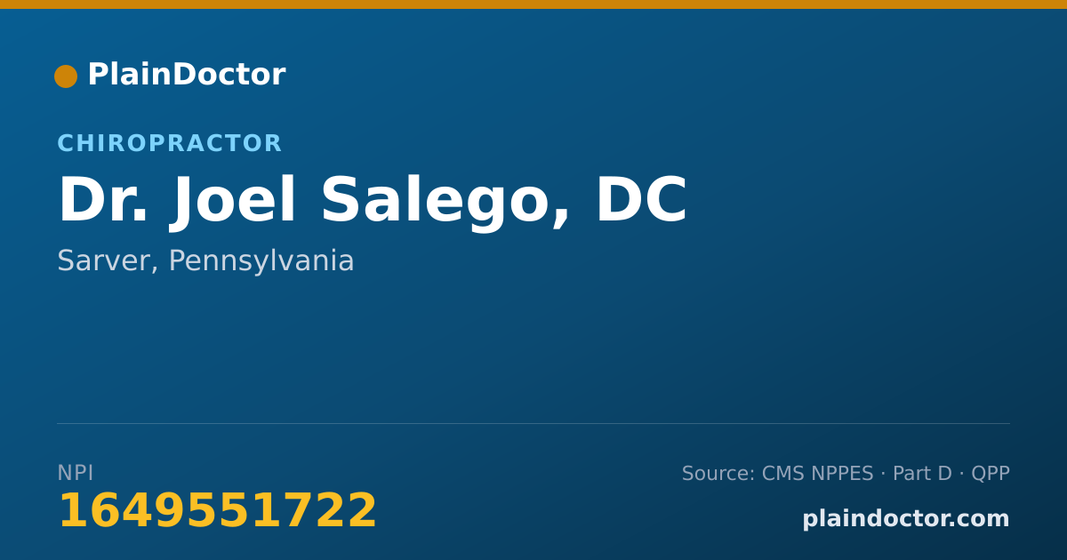 Shareable card for Joel Salego, DC - Chiropractor, Sarver, PA