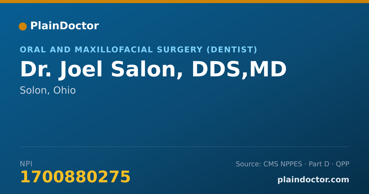 Shareable card for Joel Salon, DDS,MD - Oral and Maxillofacial Surgery (Dentist), Solon, OH