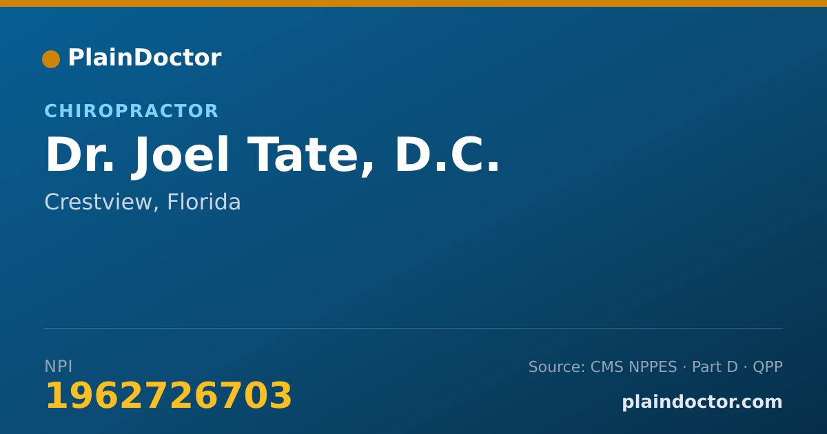 Shareable card for Joel Tate, D.C. - Chiropractor, Crestview, FL