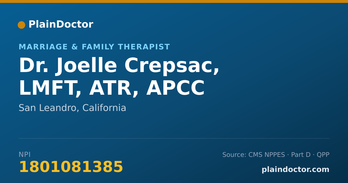 Shareable card for Joelle Crepsac, LMFT, ATR, APCC - Marriage & Family Therapist, San Leandro, CA