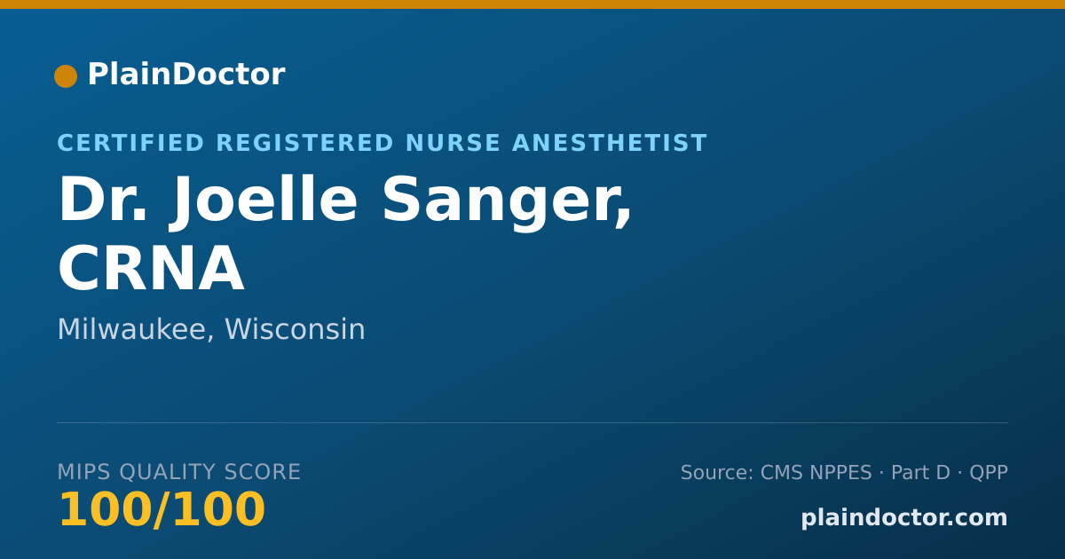 Shareable card for Joelle Sanger, CRNA - Certified Registered Nurse Anesthetist, Milwaukee, WI