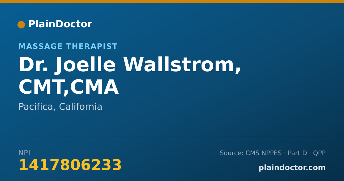 Shareable card for Joelle Wallstrom, CMT,CMA - Massage Therapist, Pacifica, CA