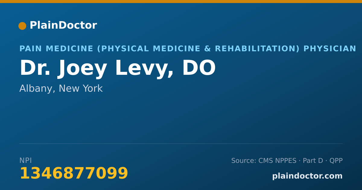 Shareable card for Joey Levy, DO - Pain Medicine (Physical Medicine & Rehabilitation) Physician, Albany, NY
