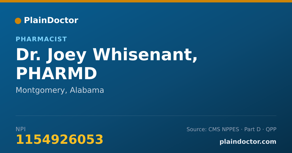 Shareable card for Joey Whisenant, PHARMD - Pharmacist, Montgomery, AL
