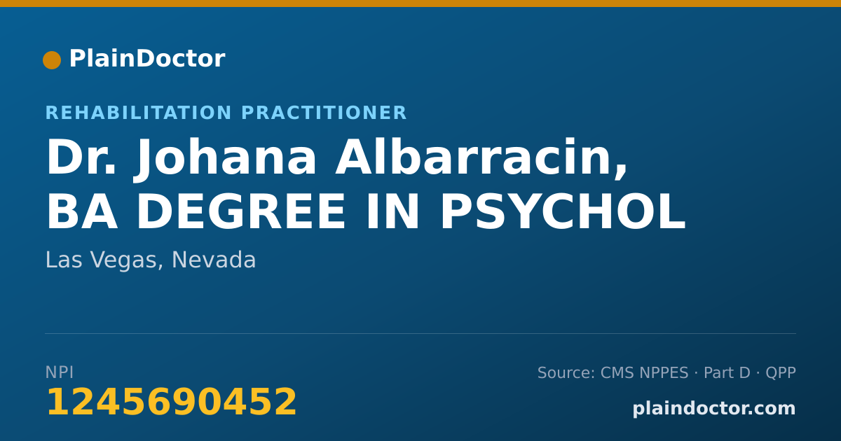 Shareable card for Johana Albarracin, BA DEGREE IN PSYCHOL - Rehabilitation Practitioner, Las Vegas, NV