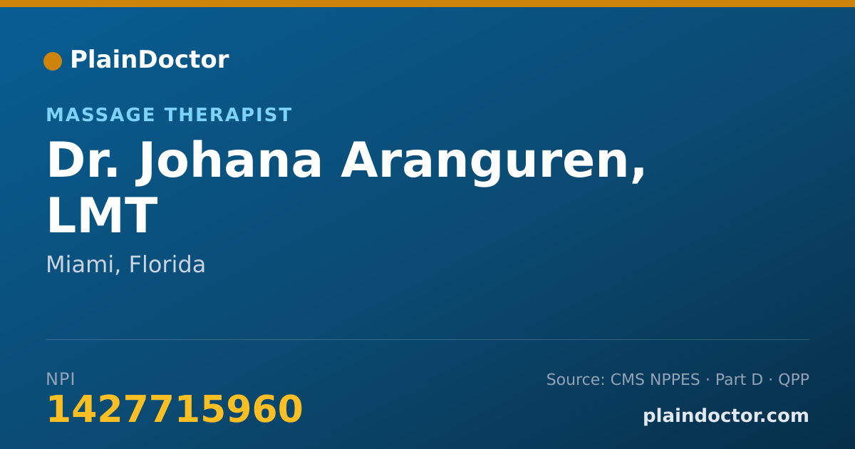 Shareable card for Johana Aranguren, LMT - Massage Therapist, Miami, FL