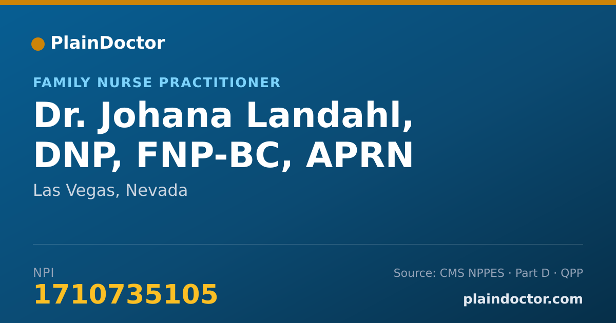 Shareable card for Johana Landahl, DNP, FNP-BC, APRN - Family Nurse Practitioner, Las Vegas, NV