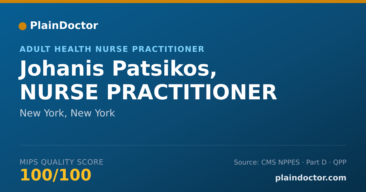 Shareable card for Johanis Patsikos, NURSE  PRACTITIONER - Registered Nurse, New York, NY