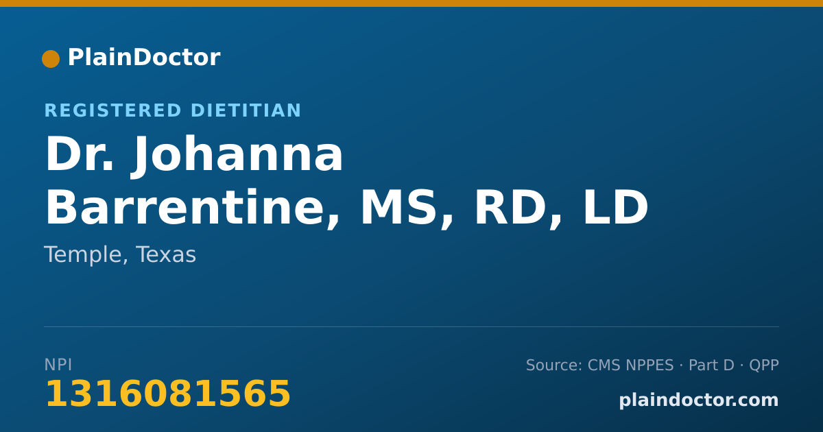 Shareable card for Johanna Barrentine, MS, RD, LD - Registered Dietitian, Temple, TX