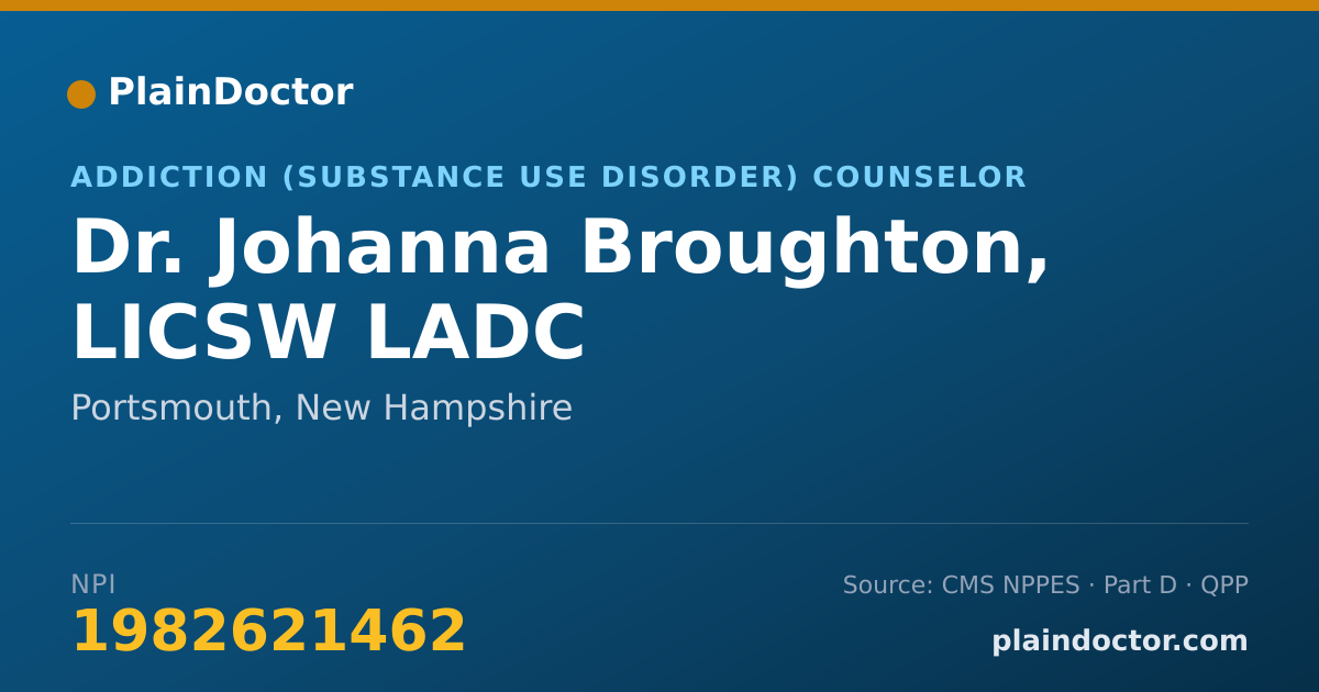 Shareable card for Johanna Broughton, LICSW LADC - Addiction (Substance Use Disorder) Counselor, Portsmouth, NH