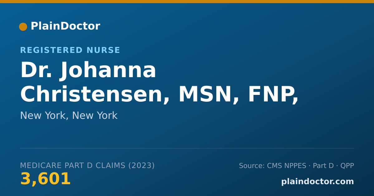 Shareable card for Johanna Christensen, MSN, FNP, BSN, RN - Registered Nurse, New York, NY