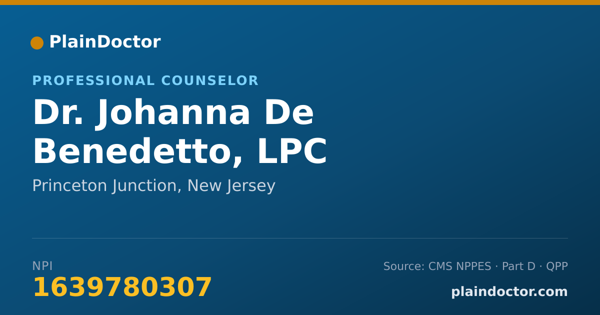 Shareable card for Johanna De Benedetto, LPC - Professional Counselor, Princeton Junction, NJ