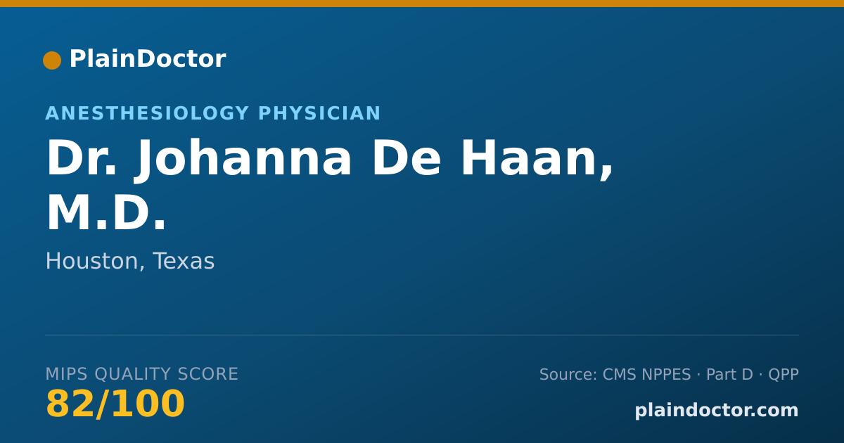 Shareable card for Johanna De Haan, M.D. - Anesthesiology Physician, Houston, TX
