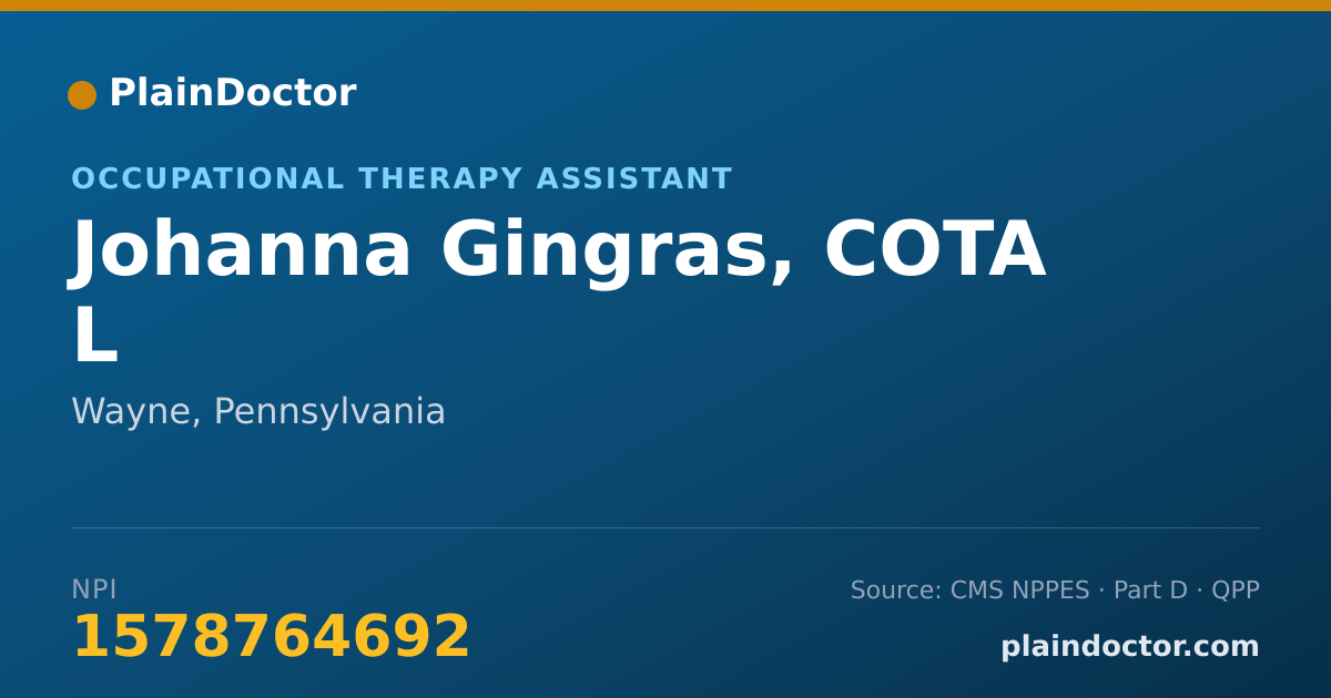 Shareable card for Johanna Gingras, COTA L - Occupational Therapy Assistant, Wayne, PA