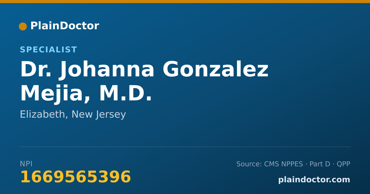 Shareable card for Johanna Gonzalez Mejia, M.D. - Specialist, Elizabeth, NJ