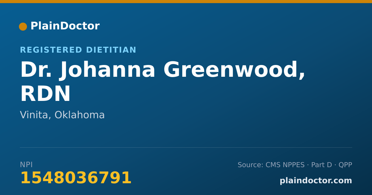 Shareable card for Johanna Greenwood, RDN - Registered Dietitian, Vinita, OK