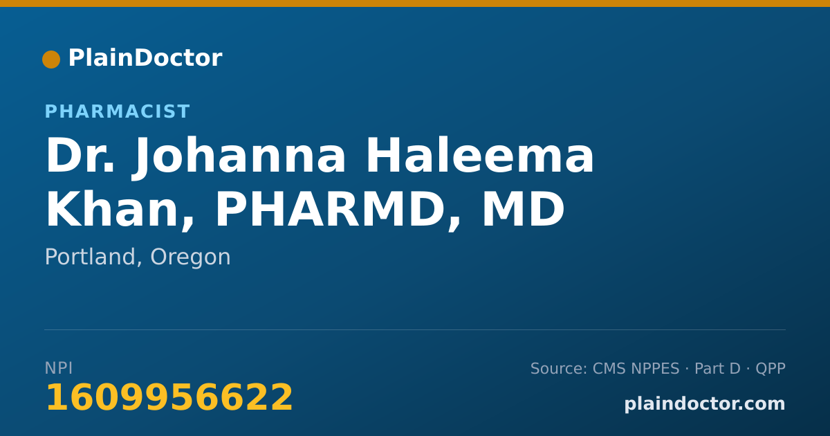 Shareable card for Johanna Haleema Khan, PHARMD, MD - Pharmacist, Portland, OR