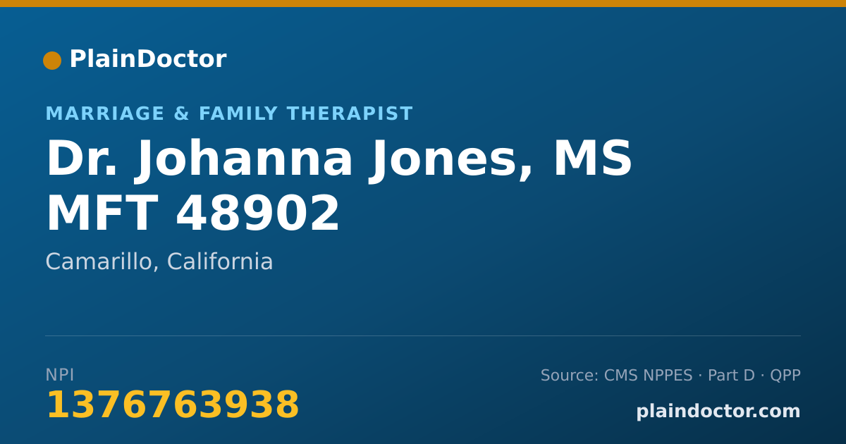 Shareable card for Johanna Jones, MS MFT  48902 - Marriage & Family Therapist, Camarillo, CA